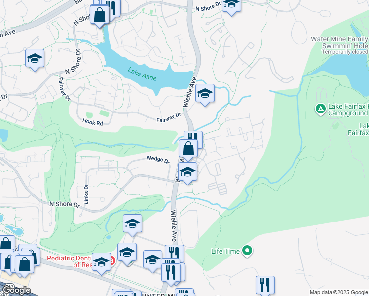 map of restaurants, bars, coffee shops, grocery stores, and more near Wiehle Avenue in Reston