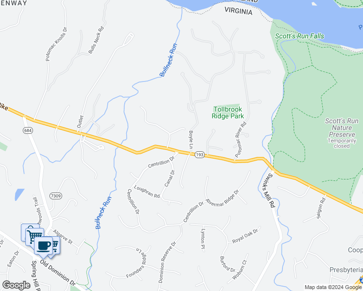map of restaurants, bars, coffee shops, grocery stores, and more near 7728 Georgetown Pike in McLean