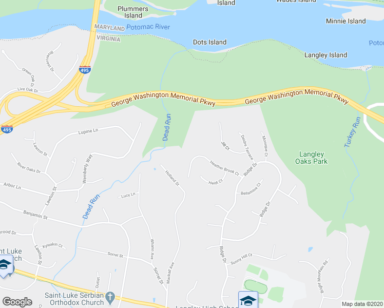 map of restaurants, bars, coffee shops, grocery stores, and more near 6524 Heather Brook Court in McLean