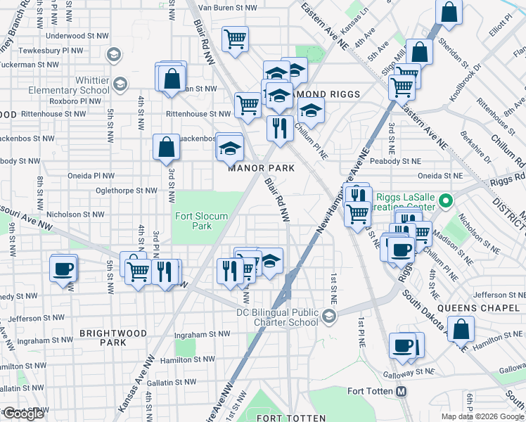 map of restaurants, bars, coffee shops, grocery stores, and more near 101 Independence Avenue Southeast in Washington
