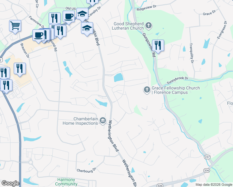 map of restaurants, bars, coffee shops, grocery stores, and more near 2237 Jackson Court in Florence