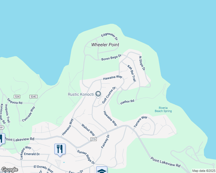 map of restaurants, bars, coffee shops, grocery stores, and more near 10540 Divot Court in Kelseyville