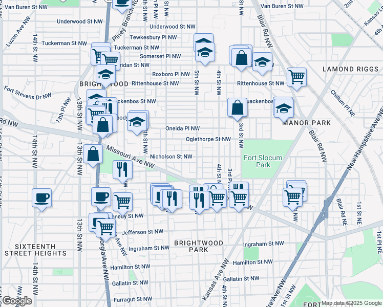 map of restaurants, bars, coffee shops, grocery stores, and more near 507 Nicholson Street Northwest in Washington