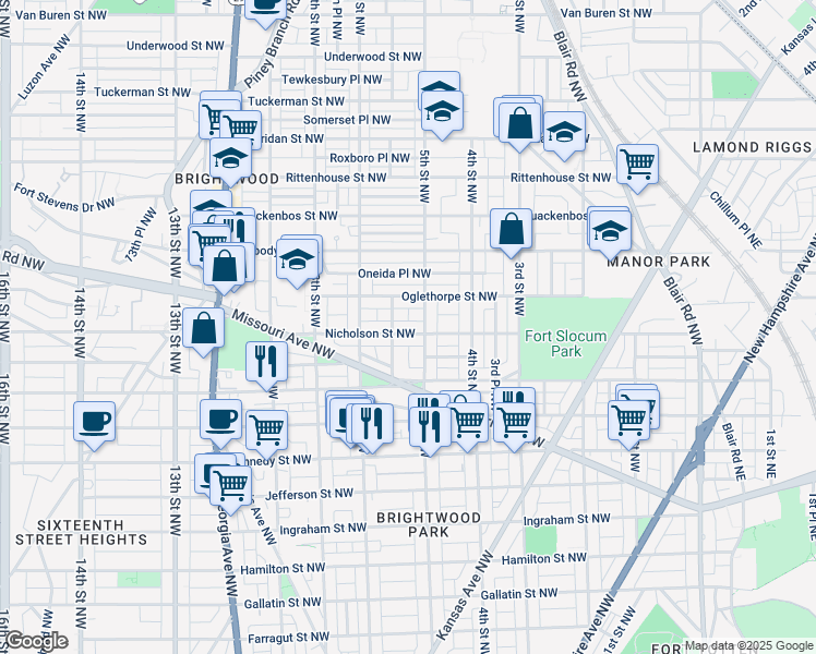 map of restaurants, bars, coffee shops, grocery stores, and more near 511 Nicholson Street Northwest in Washington