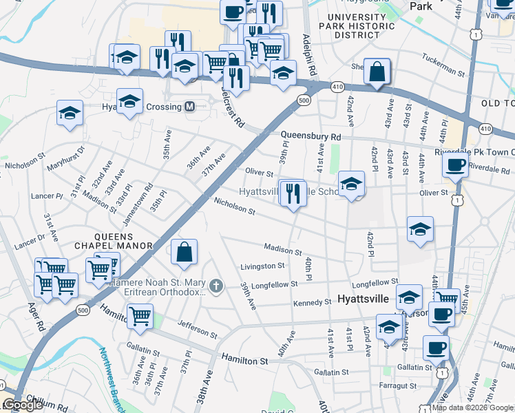 map of restaurants, bars, coffee shops, grocery stores, and more near 101 Independence Avenue Southeast in Washington