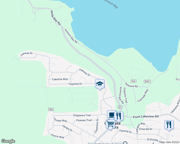 map of restaurants, bars, coffee shops, grocery stores, and more near 9428 Fairway Drive in Kelseyville
