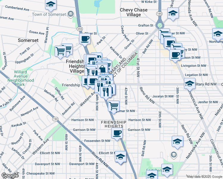map of restaurants, bars, coffee shops, grocery stores, and more near 5352 43rd Street Northwest in Washington
