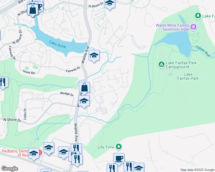 map of restaurants, bars, coffee shops, grocery stores, and more near 1505 Farsta Court in Reston