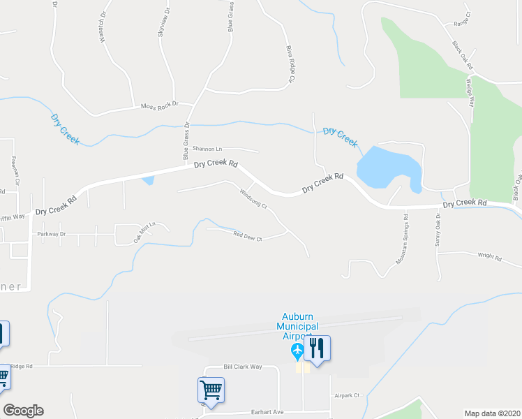 map of restaurants, bars, coffee shops, grocery stores, and more near 12960 Windsong Court in Auburn