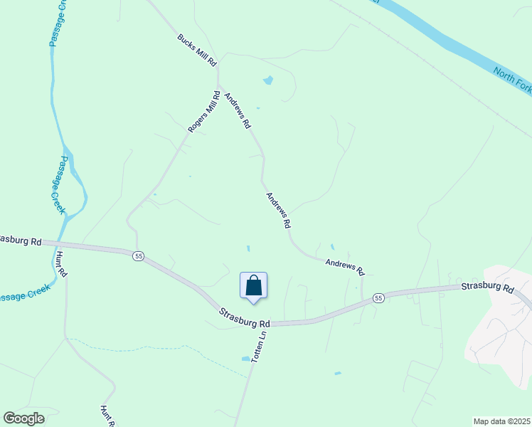 map of restaurants, bars, coffee shops, grocery stores, and more near 491 Andrews Road in Strasburg