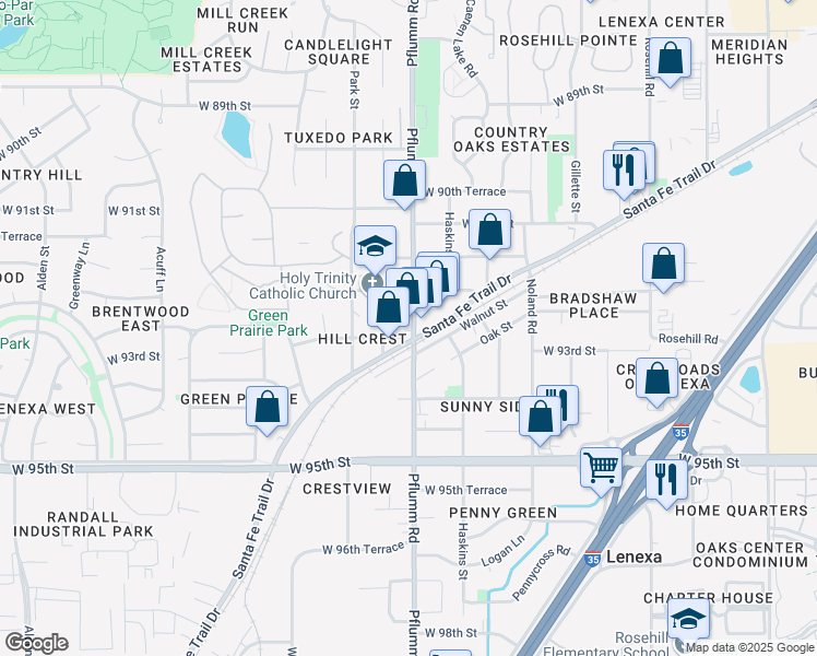 map of restaurants, bars, coffee shops, grocery stores, and more near 9201 Summit Street in Lenexa