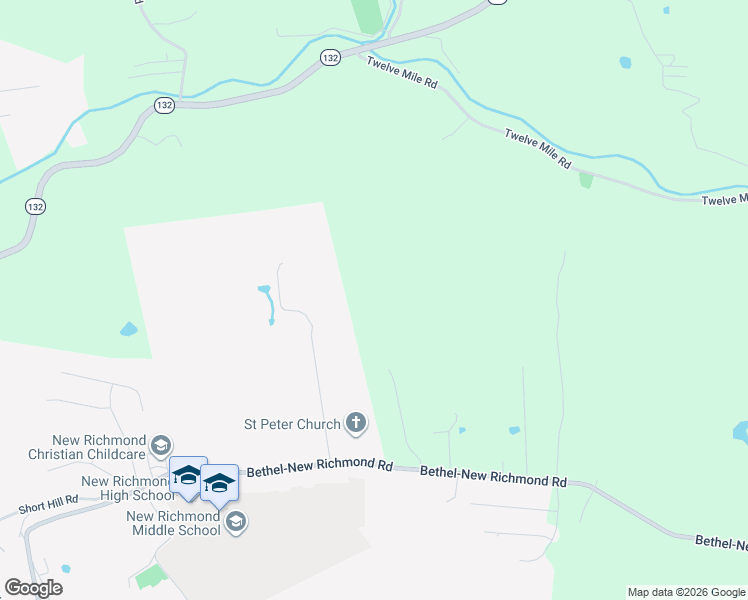map of restaurants, bars, coffee shops, grocery stores, and more near 127 Woodcreek Lane in New Richmond
