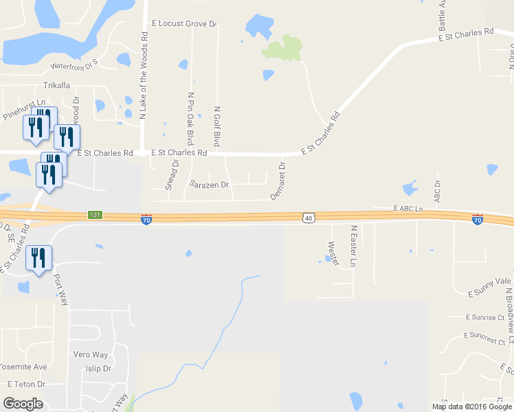 map of restaurants, bars, coffee shops, grocery stores, and more near 725 Demaret Drive in Columbia