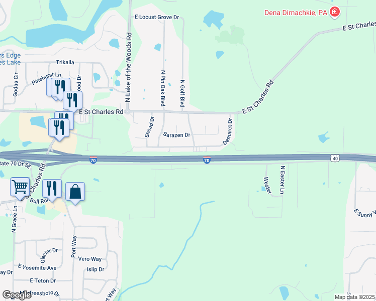 map of restaurants, bars, coffee shops, grocery stores, and more near 735 Demaret Drive in Columbia