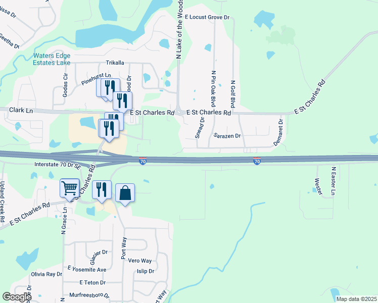 map of restaurants, bars, coffee shops, grocery stores, and more near 765 Demaret Drive in Columbia