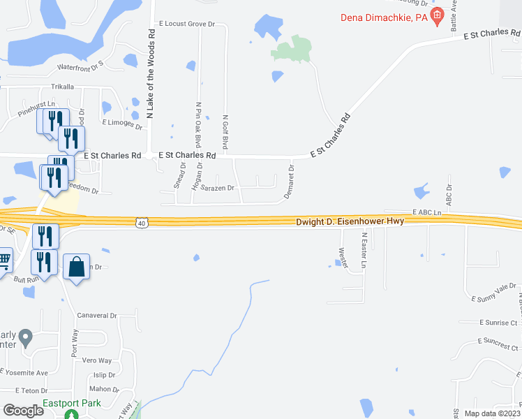 map of restaurants, bars, coffee shops, grocery stores, and more near 722 Demaret Drive in Columbia