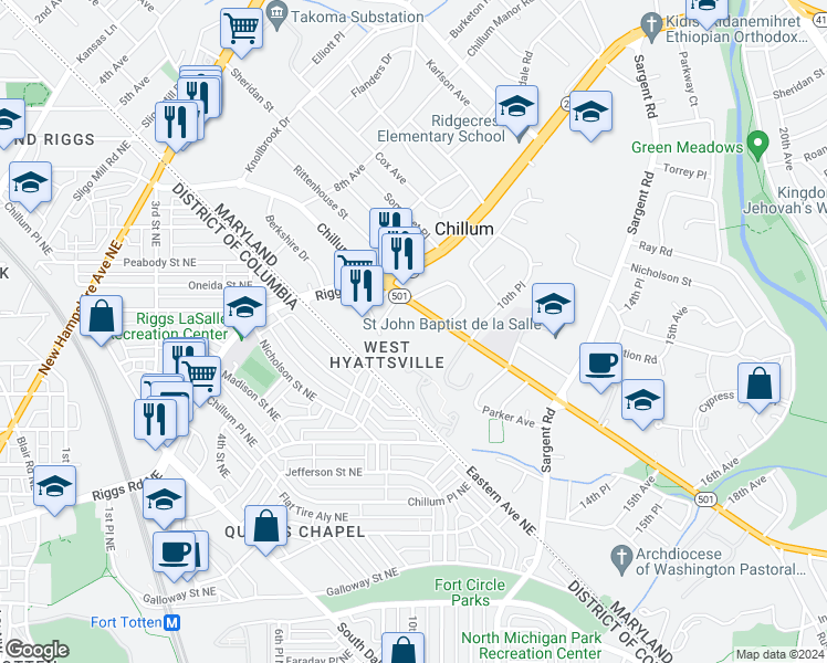 map of restaurants, bars, coffee shops, grocery stores, and more near 101 Independence Avenue Southeast in Washington