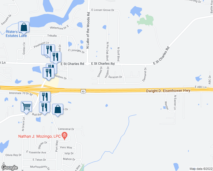 map of restaurants, bars, coffee shops, grocery stores, and more near 750 Demaret Drive in Columbia