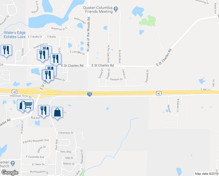 map of restaurants, bars, coffee shops, grocery stores, and more near 748 Demaret Drive in Columbia