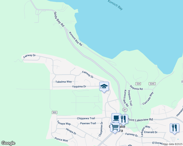 map of restaurants, bars, coffee shops, grocery stores, and more near 9390 Fairway Drive in Kelseyville