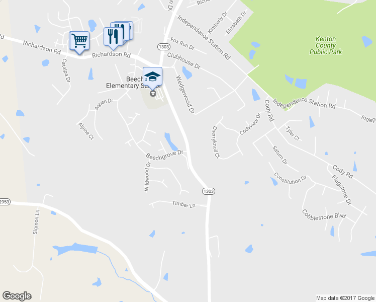 map of restaurants, bars, coffee shops, grocery stores, and more near 4709 Beechgrove Drive in Independence