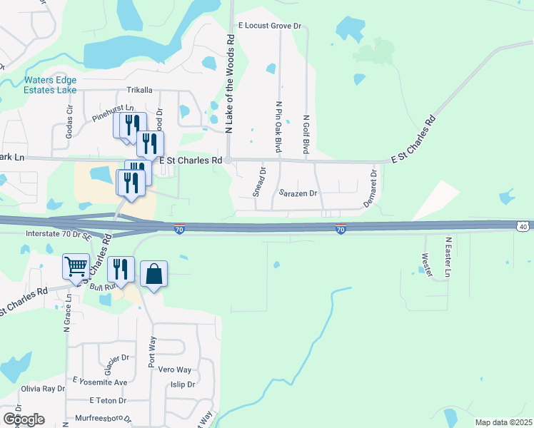 map of restaurants, bars, coffee shops, grocery stores, and more near 754 Demaret Drive in Columbia