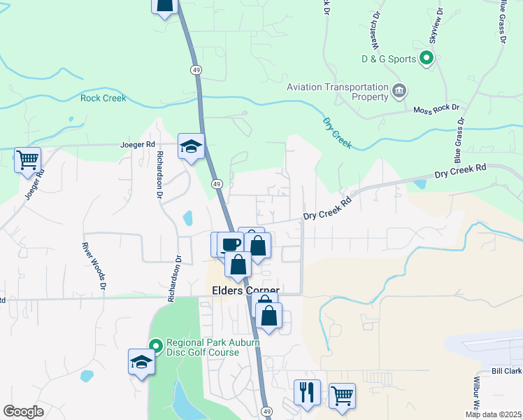 map of restaurants, bars, coffee shops, grocery stores, and more near 12113 Griffin Way in Auburn