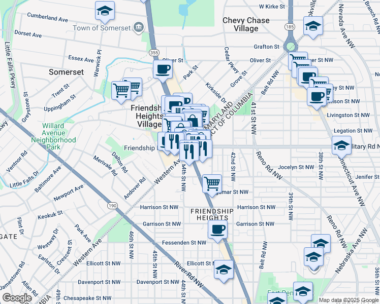 map of restaurants, bars, coffee shops, grocery stores, and more near 5335 Wisconsin Avenue in Washington