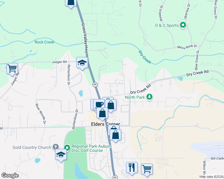 map of restaurants, bars, coffee shops, grocery stores, and more near 12113 Griffin Way in Auburn