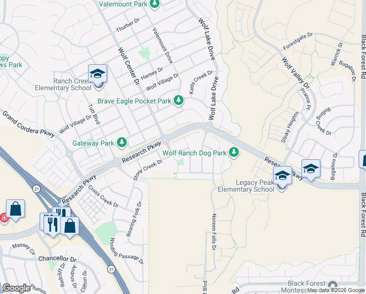 map of restaurants, bars, coffee shops, grocery stores, and more near 5935 Greenbrook Lane in Colorado Springs