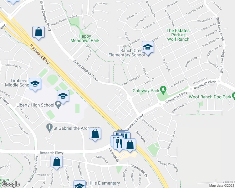 map of restaurants, bars, coffee shops, grocery stores, and more near 5313 Henry Doren Point in Colorado Springs