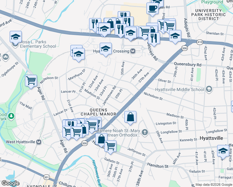 map of restaurants, bars, coffee shops, grocery stores, and more near 101 Independence Avenue Southeast in Washington