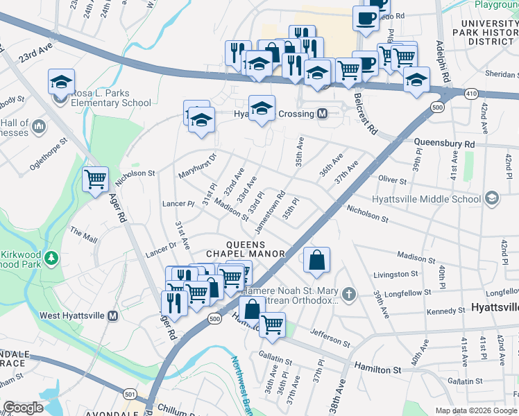 map of restaurants, bars, coffee shops, grocery stores, and more near 101 Independence Avenue Southeast in Washington