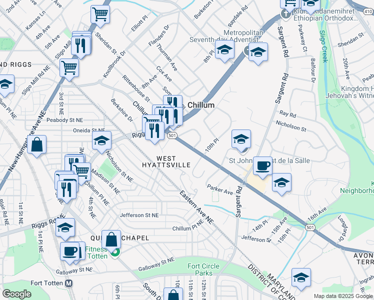 map of restaurants, bars, coffee shops, grocery stores, and more near 101 Independence Avenue Southeast in Washington