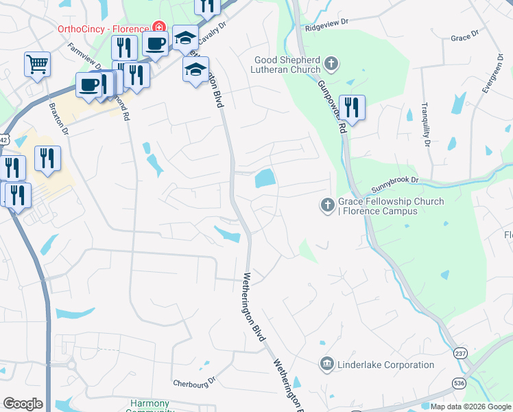 map of restaurants, bars, coffee shops, grocery stores, and more near 2256 Jackson Court in Florence