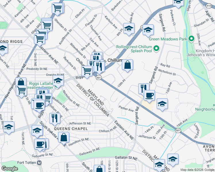 map of restaurants, bars, coffee shops, grocery stores, and more near 101 Independence Avenue Southeast in Washington