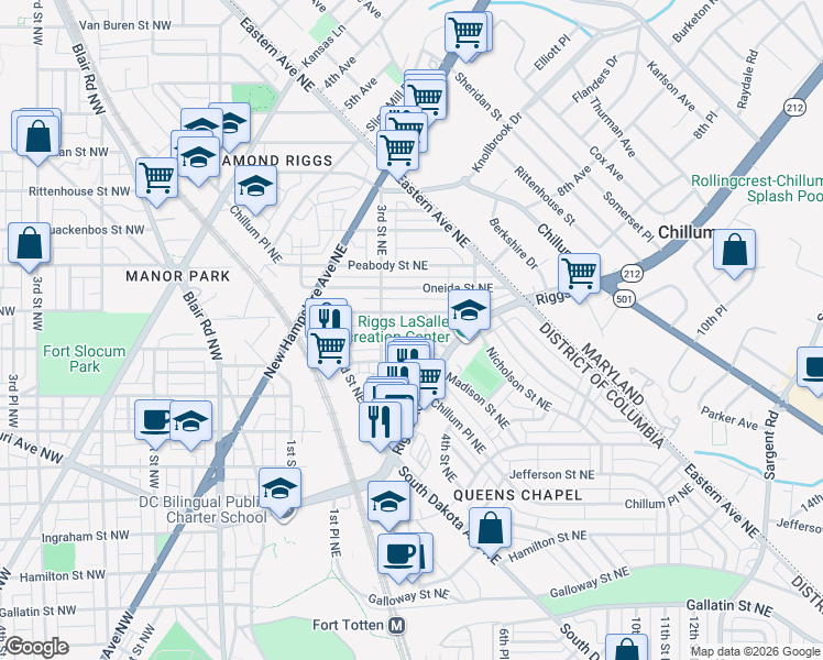 map of restaurants, bars, coffee shops, grocery stores, and more near 101 Independence Avenue Southeast in Washington