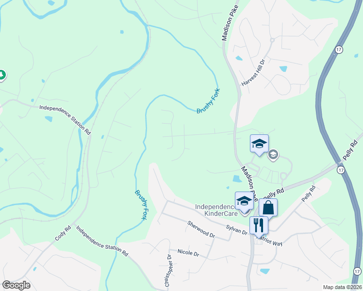 map of restaurants, bars, coffee shops, grocery stores, and more near 4967 Founders Lane in Independence