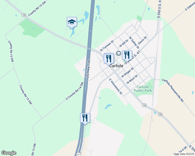 map of restaurants, bars, coffee shops, grocery stores, and more near 201-299 South Ledgerwood Street in Carlisle