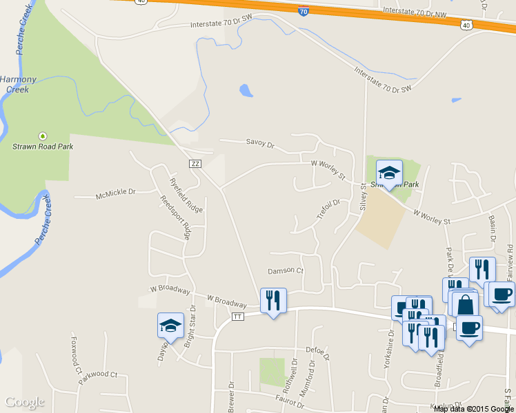 map of restaurants, bars, coffee shops, grocery stores, and more near 216 North Strawn Road in Columbia