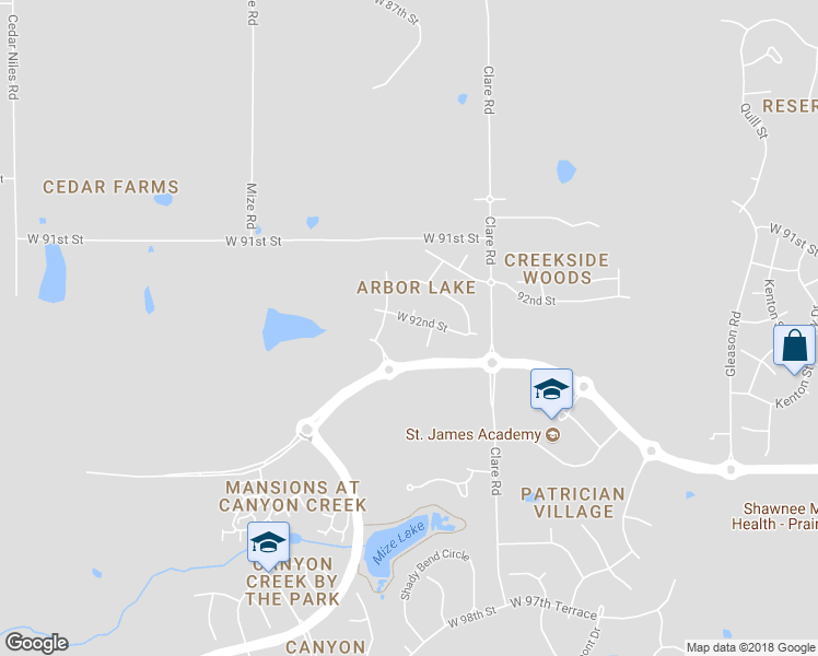 map of restaurants, bars, coffee shops, grocery stores, and more near 24923 92nd Street in Lenexa