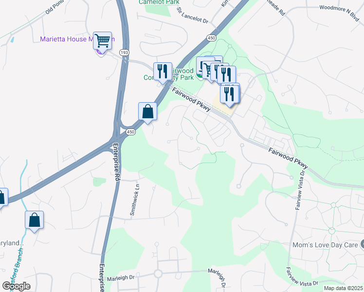 map of restaurants, bars, coffee shops, grocery stores, and more near 12400 Annes Prospect Drive in Bowie