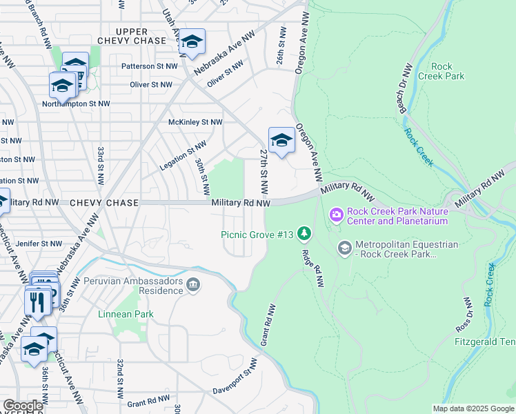 map of restaurants, bars, coffee shops, grocery stores, and more near 2706 Military Road Northwest in Washington