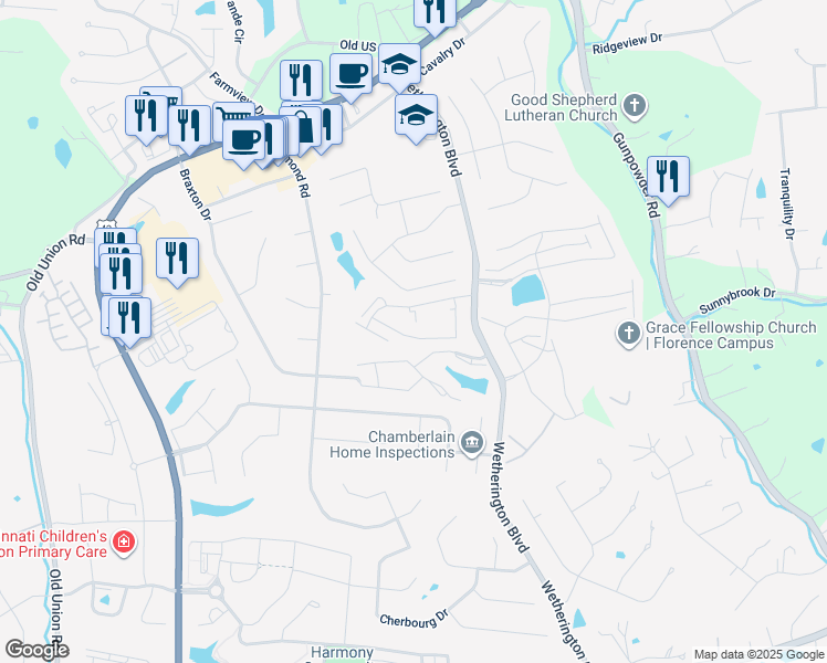 map of restaurants, bars, coffee shops, grocery stores, and more near 1192 Retriever Way in Florence