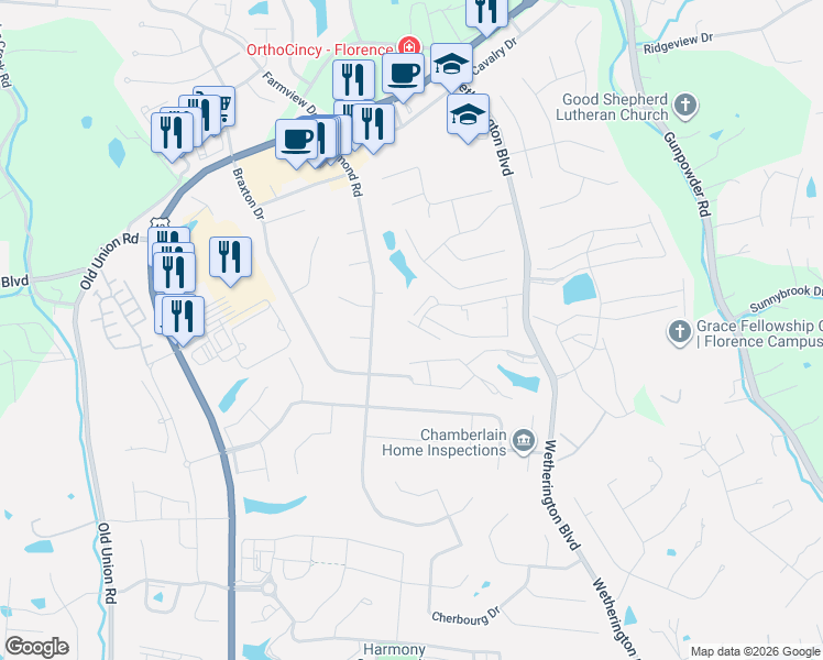 map of restaurants, bars, coffee shops, grocery stores, and more near 1192 Retriever Way in Florence