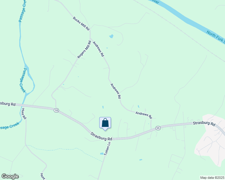 map of restaurants, bars, coffee shops, grocery stores, and more near 491 Andrews Road in Strasburg