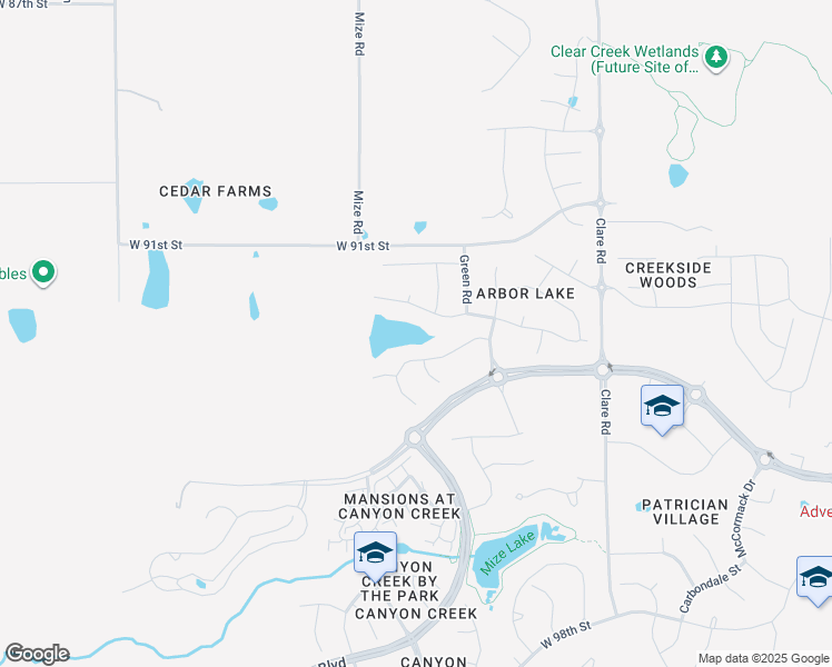 map of restaurants, bars, coffee shops, grocery stores, and more near 9251 Mize Boulevard in Lenexa