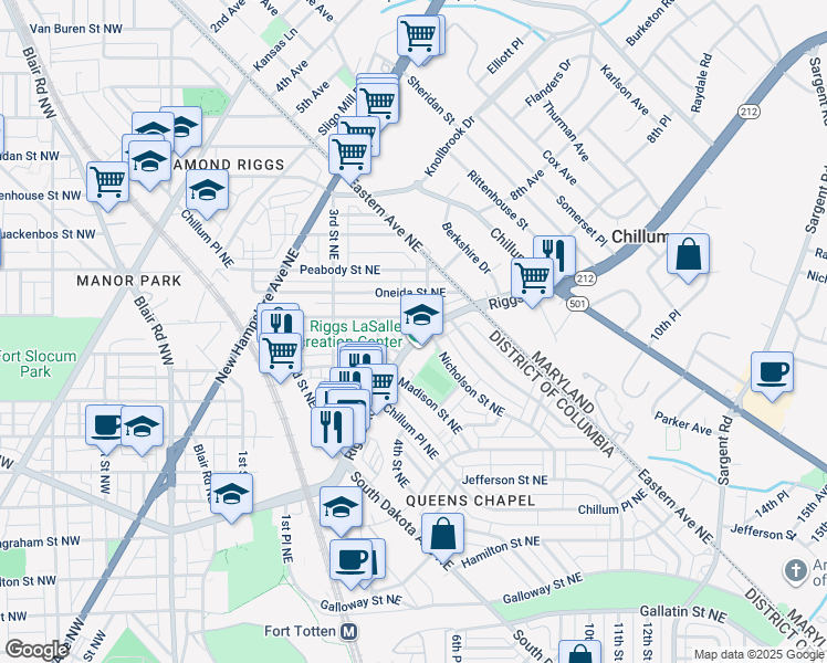 map of restaurants, bars, coffee shops, grocery stores, and more near 101 Independence Avenue Southeast in Washington