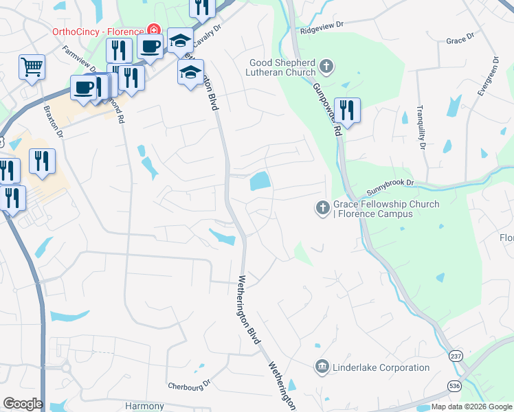 map of restaurants, bars, coffee shops, grocery stores, and more near 2256 Jackson Court in Florence