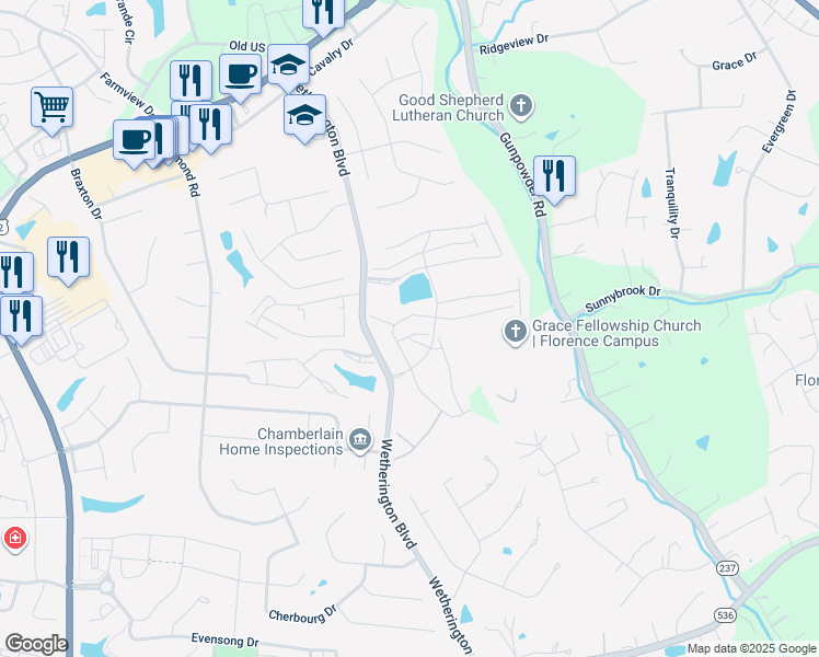 map of restaurants, bars, coffee shops, grocery stores, and more near 2250 Jackson Ct in Florence